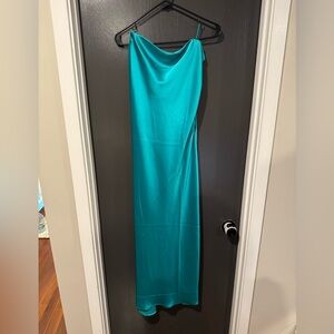 House of Harlow Aqua Blue / Turquoise Silk Satin Strapless Tube Maxi Slip Dress